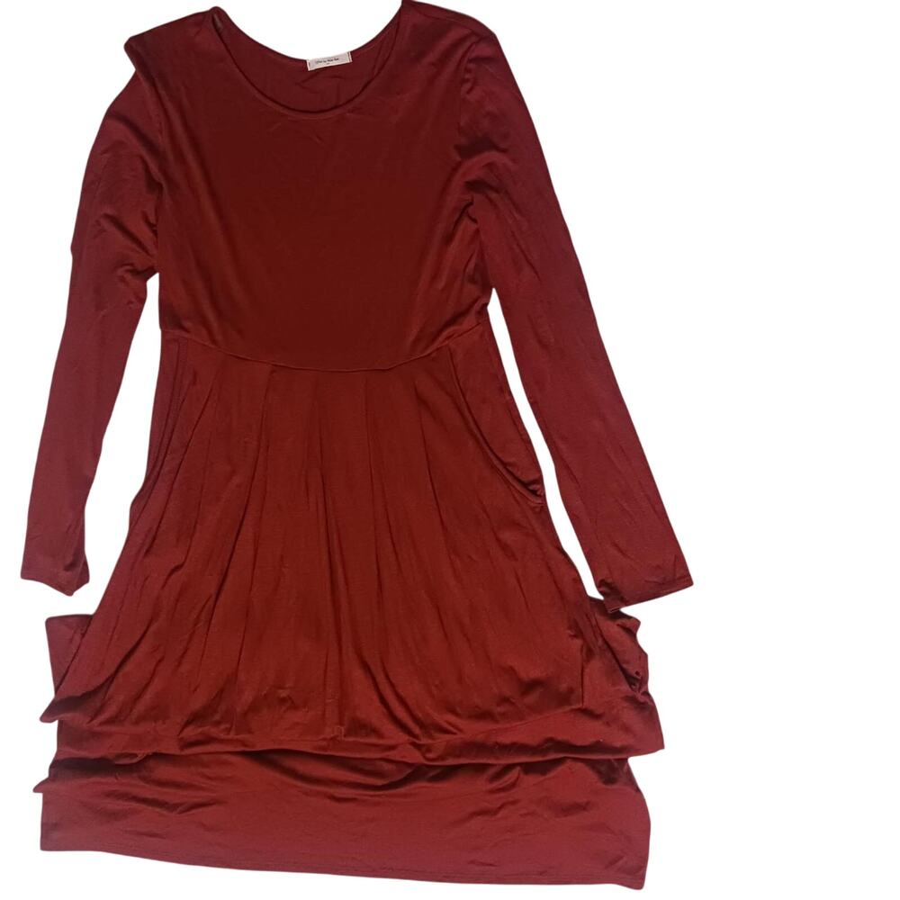 Long rust orange empire dress M 12pm by Mon Ami long sleeved modest w/pockets